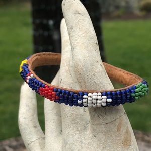 Beaded leather bracelet.